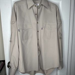 REI Sahara Long-Sleeve Shirt Men Large Tan 4 Pockets Lightweight new without tag